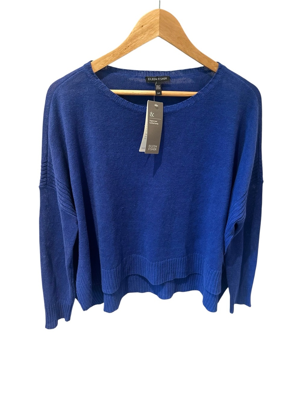 Eileen Fisher‎ Cobalt Blue Organic Linen Sweater Crew Neck Size Small NWT